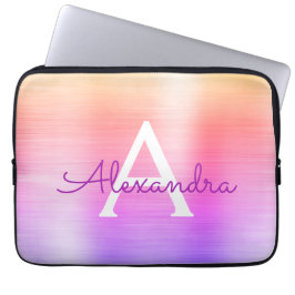 Funda Para Portátil Monograma de acero inoxidable rosa y morado