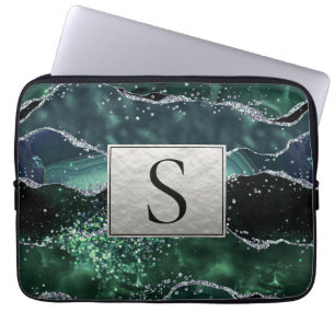 Funda Para Portátil Monograma de acidez de geode de Purpurina de plata