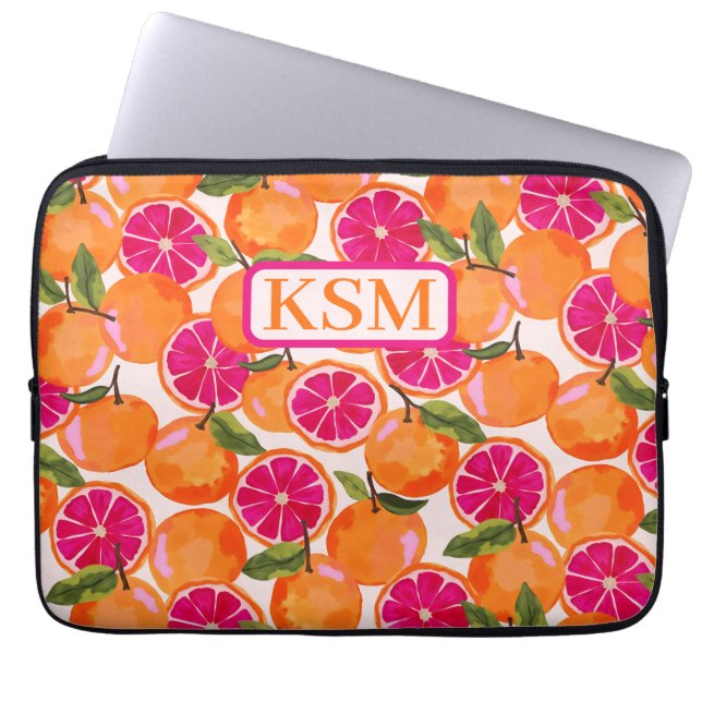 Funda Para Portátil Monograma de acuarela de pomelo (Frente)