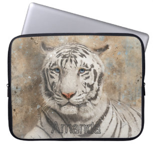 Funda Para Portátil Monograma de acuarela del tigre blanco de Bengala