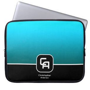 Funda Para Portátil Monograma de Aqua metálico