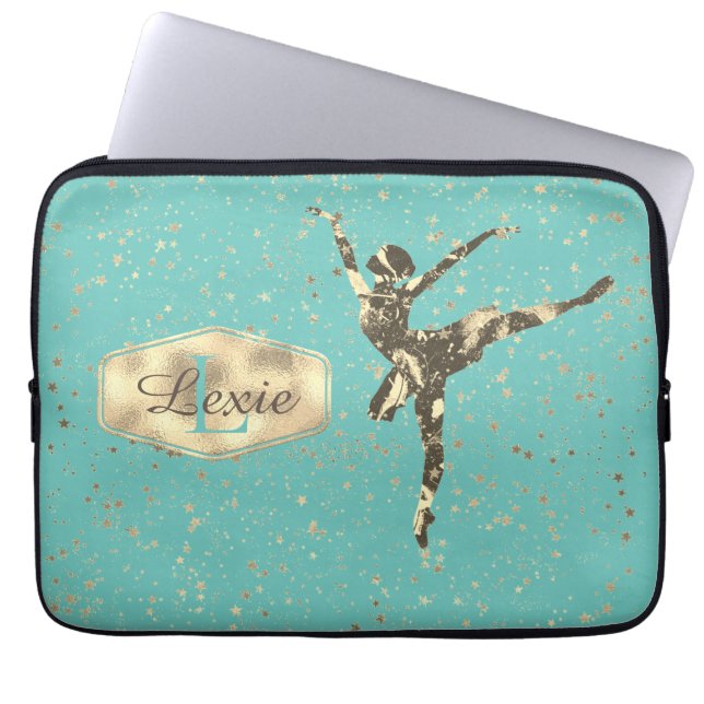 Funda Para Portátil Monograma de Ballerina Estrellas Purpurinoso (Frente)
