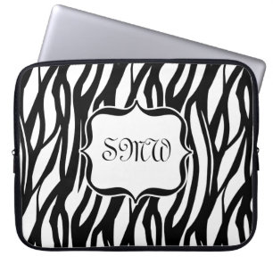 Funda Para Portátil Monograma de cebra blanca y negra fundida