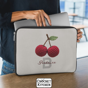 Funda Para Portátil Monograma de cerezo rojo crochet minimalista