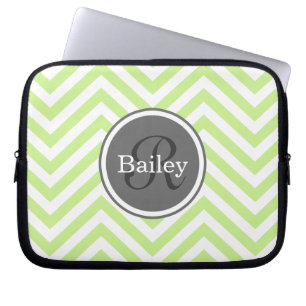 Funda Para Portátil Monograma de Chevron verde de menta