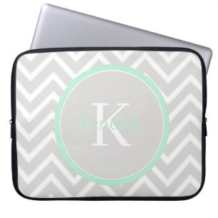 Funda Para Portátil Monograma de Chevron verde de menta
