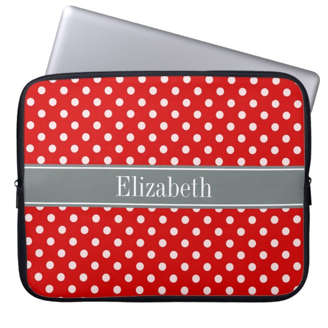 Funda Para Portátil Monograma de cinta de carbón de carbón blanco rojo (Frente)
