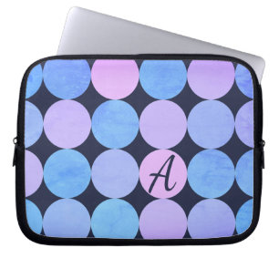 Funda Para Portátil Monograma de círculos azul morado y rosado