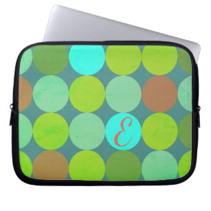 Funda Para Portátil Monograma de circulos Verde azulados turquesa y ro