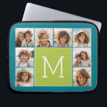 Funda Para Portátil Monograma de Collage de fotos de Instagram - Azul<br><div class="desc">Verde vibrante y un rico fondo azul Verde azulado - Puede usar fotos cuadradas o selfie para este diseño. Utiliza 8 fotos cuadradas para crear un regalo único y personal. O puedes mantener al cachorro hipster y hacer un keepsake de moda. Si necesita ajustar las imágenes, haga clic en la...</div>