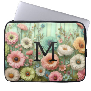 Funda Para Portátil Monograma de color de agua pasteles flores en made