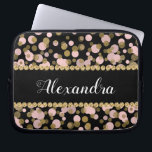 Funda Para Portátil Monograma de confetti rosa, negro y Relieve metali<br><div class="desc">Relieve metalizado dorado rosa,  negro y falso Polka Dot Confetti Patrón elegante Monograma. Esta manga se puede personalizar para incluir su nombre inicial y completo.</div>