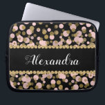 Funda Para Portátil Monograma de confetti rosa, negro y Relieve metali<br><div class="desc">Relieve metalizado dorado rosa,  negro y falso Polka Dot Confetti Patrón elegante Monograma. Esta manga se puede personalizar para incluir su nombre inicial y completo.</div>