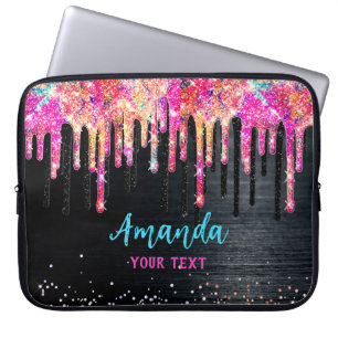 Funda Para Portátil Monograma de cumpleaños de purpurina de unicornio