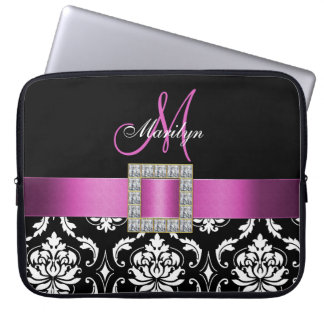 FUNDA PARA PORTÁTIL MONOGRAMA DE DAMASCO NEGRO