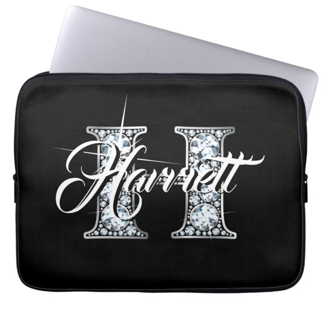 Funda Para Portátil Monograma de diamante falso (Frente)