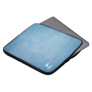 Funda Para Portátil Monograma de diseño de cuero falso de textura azul