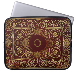 Funda Para Portátil Monograma De Dorado Lujoso Sobre Cuero
