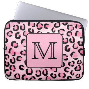 Funda Para Portátil Monograma de encargo. Impresión negra y rosada de