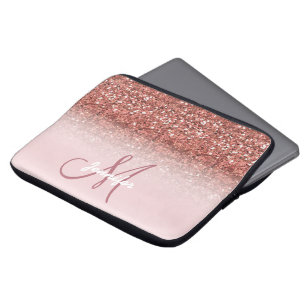 Funda Para Portátil Monograma de espárragos Rosa Gold Purpurina person