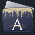 Funda Para Portátil Monograma de espuma de Purpurina de oro azul de la<br><div class="desc">Faux azul marino y dorado con Purpurina elegante y moderno y Funda elegante monograma. Este funda se puede personalizar para incluir su nombre inicial y su nombre de pila.</div>