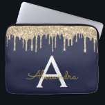 Funda Para Portátil Monograma de espuma de Purpurina de oro azul de la<br><div class="desc">Faux azul marino y dorado con Purpurina elegante y moderno y Funda elegante monograma. Este funda se puede personalizar para incluir su nombre inicial y su nombre de pila.</div>