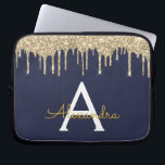 Funda Para Portátil Monograma de espuma de Purpurina de oro azul de la<br><div class="desc">Faux azul marino y dorado con Purpurina elegante y moderno y Funda elegante monograma. Este funda se puede personalizar para incluir su nombre inicial y su nombre de pila.</div>