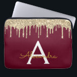 Funda Para Portátil Monograma de espuma de Purpurina de oro de Borgoña<br><div class="desc">Burgundy Marsala y Gold Faux Dripping Moderno y elegante Purpurina Girly y Sparkle Elegant Monograma Funda. Este funda se puede personalizar para incluir su nombre inicial y su nombre de pila.</div>
