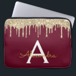 Funda Para Portátil Monograma de espuma de Purpurina de oro de Borgoña<br><div class="desc">Burgundy Marsala y Gold Faux Dripping Moderno y elegante Purpurina Girly y Sparkle Elegant Monograma Funda. Este funda se puede personalizar para incluir su nombre inicial y su nombre de pila.</div>