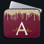 Funda Para Portátil Monograma de espuma de Purpurina de oro de Borgoña<br><div class="desc">Burgundy Marsala y Gold Faux Dripping Moderno y elegante Purpurina Girly y Sparkle Elegant Monograma Funda. Este funda se puede personalizar para incluir su nombre inicial y su nombre de pila.</div>