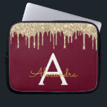 Funda Para Portátil Monograma de espuma de Purpurina de oro de Borgoña<br><div class="desc">Burgundy Marsala y Gold Faux Dripping Moderno y elegante Purpurina Girly y Sparkle Elegant Monograma Funda. Este funda se puede personalizar para incluir su nombre inicial y su nombre de pila.</div>