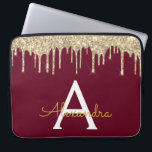Funda Para Portátil Monograma de espuma de Purpurina de oro de Borgoña<br><div class="desc">Burgundy Marsala y Gold Faux Dripping Moderno y elegante Purpurina Girly y Sparkle Elegant Monograma Funda. Este funda se puede personalizar para incluir su nombre inicial y su nombre de pila.</div>