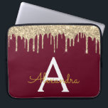 Funda Para Portátil Monograma de espuma de Purpurina de oro de Borgoña<br><div class="desc">Burgundy Marsala y Gold Faux Dripping Moderno y elegante Purpurina Girly y Sparkle Elegant Monograma Funda. Este funda se puede personalizar para incluir su nombre inicial y su nombre de pila.</div>