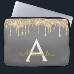 Funda Para Portátil Monograma de espuma de Purpurina de oro gris carbo<br><div class="desc">Gris carbonero (gris) y Faux dorado Dripping Moderno y Elegante Purpurina Girly y elegante Funda monograma elegante. Este funda se puede personalizar para incluir su nombre inicial y su nombre de pila.</div>