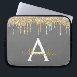 Funda Para Portátil Monograma de espuma de Purpurina de oro gris carbo<br><div class="desc">Gris carbonero (gris) y Faux dorado Dripping Moderno y Elegante Purpurina Girly y elegante Funda monograma elegante. Este funda se puede personalizar para incluir su nombre inicial y su nombre de pila.</div>
