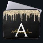 Funda Para Portátil Monograma de espuma de Purpurina de oro negro<br><div class="desc">Faux negro y dorado Impulso Moderno y Elegante Purpurina Girly y elegante Funda Monograma elegante. Este funda se puede personalizar para incluir su nombre inicial y su nombre de pila.</div>