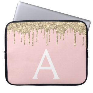 Funda Para Portátil Monograma de espuma de Purpurina de oro rosa Rubor