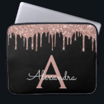 Funda Para Portátil Monograma de espuma de Purpurina negro rosa rosa r<br><div class="desc">Oro rosa y burro negro goteo Moderno y elegante Purpurina y elegante Funda monograma elegante. Este funda se puede personalizar para incluir su nombre inicial y su nombre de pila.</div>