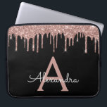 Funda Para Portátil Monograma de espuma de Purpurina negro rosa rosa r<br><div class="desc">Oro rosa y burro negro goteo Moderno y elegante Purpurina y elegante Funda monograma elegante. Este funda se puede personalizar para incluir su nombre inicial y su nombre de pila.</div>