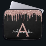 Funda Para Portátil Monograma de espuma de Purpurina negro rosa rosa r<br><div class="desc">Oro rosa y burro negro goteo Moderno y elegante Purpurina y elegante Funda monograma elegante. Este funda se puede personalizar para incluir su nombre inicial y su nombre de pila.</div>