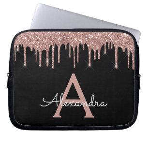 Funda Para Portátil Monograma de espuma de Purpurina negro rosa rosa r