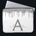 Funda Para Portátil Monograma de espuma de Purpurina plateado blanco<br><div class="desc">Faux blancos y plateados Impulso Moderno y Elegante Purpurina Girly y elegante Funda Monograma elegante. Este funda se puede personalizar para incluir su nombre inicial y su nombre de pila.</div>