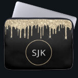 Funda Para Portátil Monograma de espuma Purpurina de oro personalizado<br><div class="desc">Purpurina y Funda de Iniciales Monogramadas Personalizadas Gold y Black Faux. Este funda se puede personalizar para incluir su nombre inicial y su nombre de pila.</div>