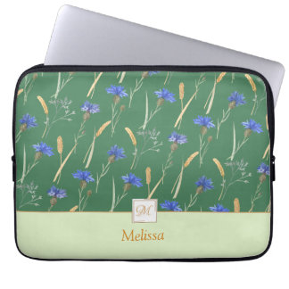 Funda Para Portátil Monograma de flor salvaje floral verde