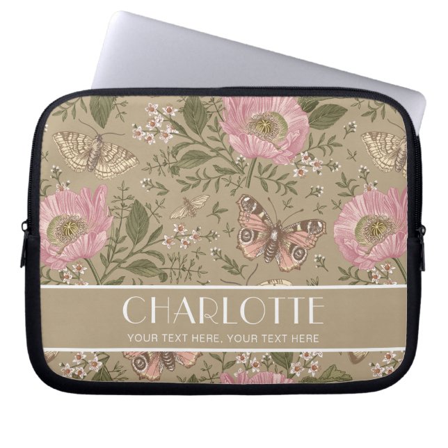 Funda Para Portátil Monograma de Flor Silvestre Botánica Marrón Floral (Frente)