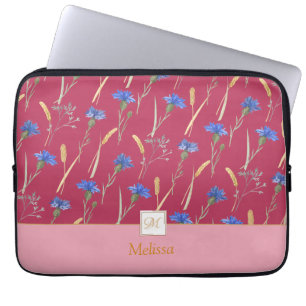 Funda Para Portátil Monograma de flor silvestre floral roja