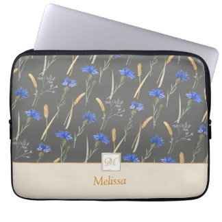 Funda Para Portátil Monograma de flor silvestre gris floral