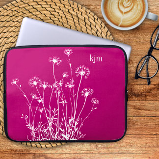 Funda Para Portátil Monograma de flores silvestres minimalista