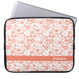 Funda Para Portátil Monograma de Flores Tropicales Girly Coral Peach