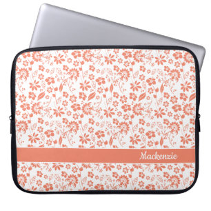 Funda Para Portátil Monograma de Flores Tropicales Girly Coral Peach